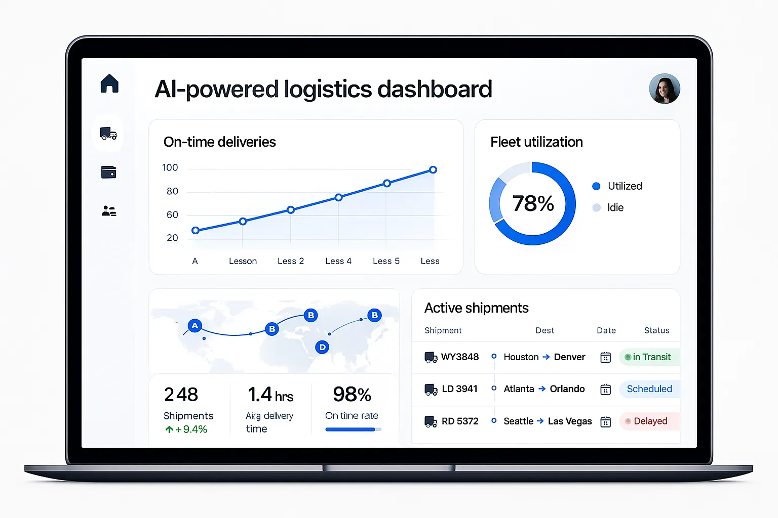 E-commerce control panel showing inventory, orders and customer insights