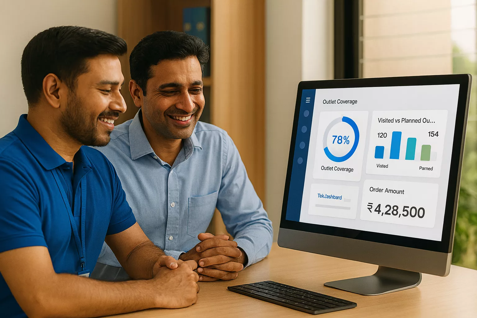 Field rep and manager reviewing Field-Team Lite retail / modern trade dashboard